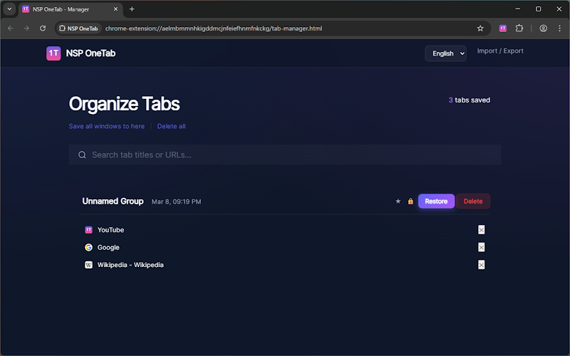 NSP OneTab Manager View